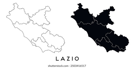 Lazio map of regions districts vector black on white and outline