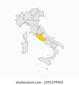 Lazio Region highlighted on Italy map