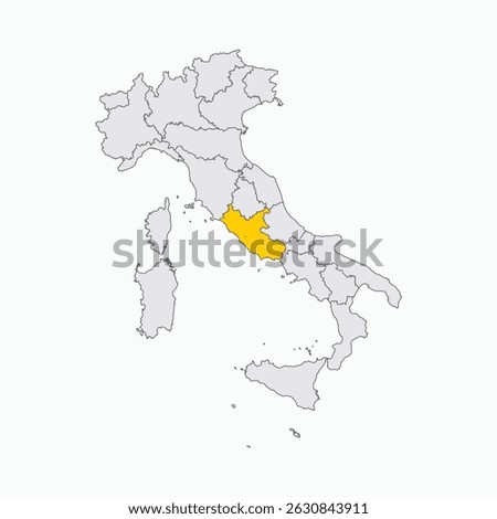 Lazio Region highlighted on Italy map 