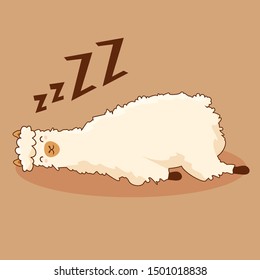 Lazy Alpaca Cartoon Cute Llama Sleep Doodle Vector