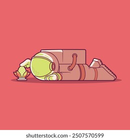 A Lazy astronaut character laying on the floor, vector illustration. Tech, space design concept.