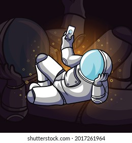 The lazy astronaut doing selfie of illustration