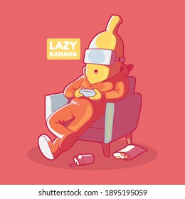 Lazy Banana Vector illustration. Gaming, Quarantine, lifestyle design concept.