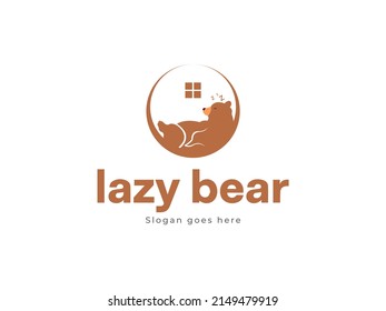 lazy bear sleeping home vector icon logo template