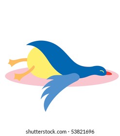 A lazy bird sleeping on the ground.