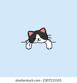 Lazy black and white cat sleeping cartoon, vector illustration