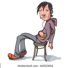 Lazy boy sitting in chair. Vector illustration