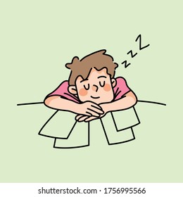 lazy boy sleeping on work unproductive workers cute cartoon illustration