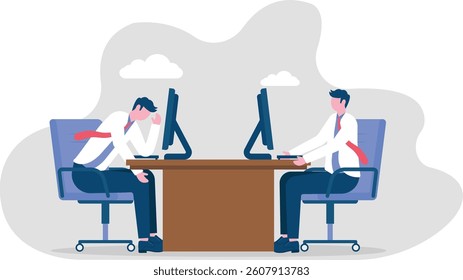 lazy businessman and businessman at work, Concept business vector illustration

