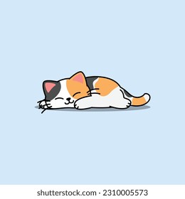 Lazy calico cat sleeping cartoon, Cute fat cat three color, vector illustration