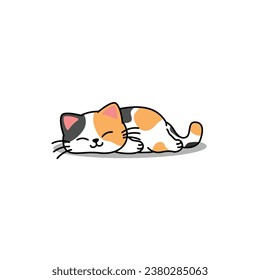 Lazy calico cat sleeping cartoon, Cute fat cat three color, vector illustration, I drew it by myself, It's not AI-generated content.