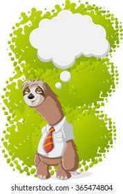 Lazy cartoon sloths wearing tie thinking