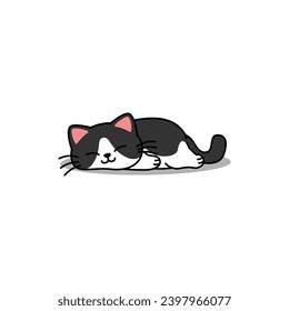 Lazy cat black and white color sleeping cartoon, vector illustration, I drew it by myself, It's not AI-generated content.