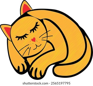  "Lazy Cat in Dreamland" illustration, featuring an adorable sleeping cat captured in a restful slumber. This elegant EPS vector image Perfect for use in digital and print design projects,