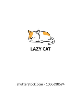 Lazy Cat, Fat Kitten Sleeping, Logo Design, Icon Vector Illustration.