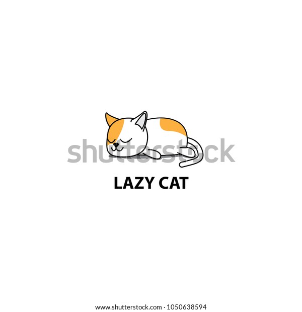 怠け猫 太った子猫 寝ている ロゴデザイン アイコンベクター