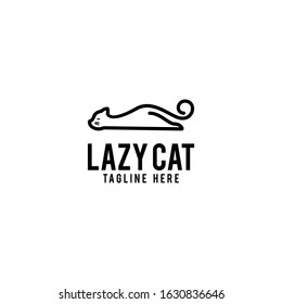 lazy cat logo design. Cat with lazy expression vector illustration for pet company graphic template