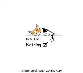 Lazy Cat Meme Logo To Do List Vector Design