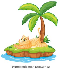 Lazy cat on the isolated island illustration