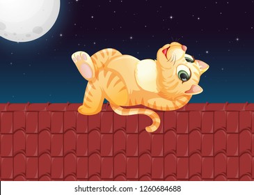 A lazy cat on the roof illustration