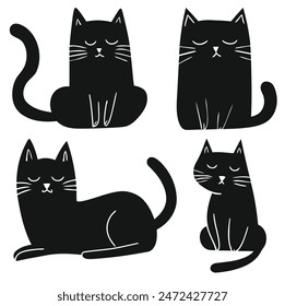 Lazy Cat Silhouette Clipart Set, Perfect for Pet and Animal Lovers - Flat Vector Illustration