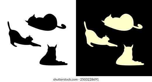 Lazy Cat silhouette vector background illustration isolated pet animal graphic