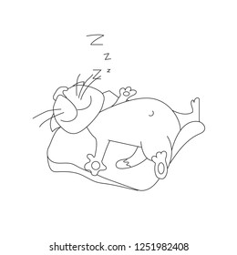 Lazy cat sleep. Coloring book vector illustration