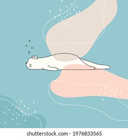 Lazy cat  sleeping. Vector illustration character design white cat sleeping on pastel color.