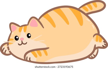 Gato de jengibre gordito perezoso acostado boca abajo cola arriba Clipart de Vector