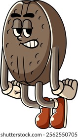 Lazy Coffee Bean Cartoon Character in Retro 70s Illustration