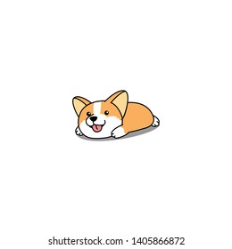 Lazy corgi puppy lying down on floor cartoon icon, Vector illustration