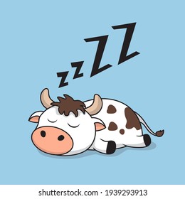 Lazy Cow Sleeping Cartoon Illustrations