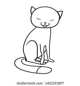 Lazy cute cat, pet, black and white linear image, digital drawing, vector illustration