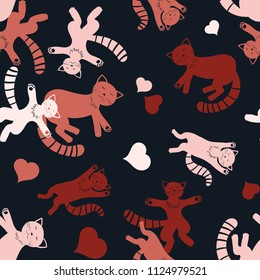 Lazy cute cats seamless pattern. White and red kittens wallpaper