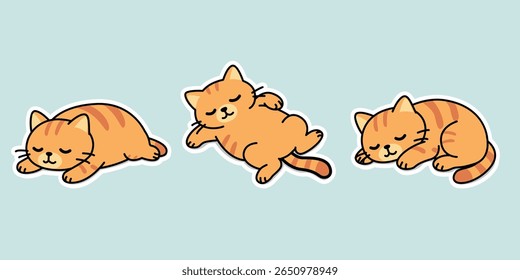 Gatos de laranja fofinhos preguiçosos estão dormindo pacificamente em diferentes posições acolhedoras, ilustração vetorial