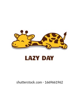 "Lazy day" cute sleeping giraffe vector logo.