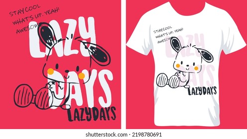 lazy days cute dog for girl print design