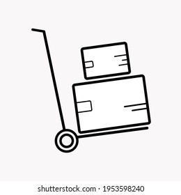 lazy delivery cart icon with boxes, vector on white background