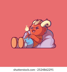 A Lazy Devil character relaxing vector illustration. Mascot, funny design concept.