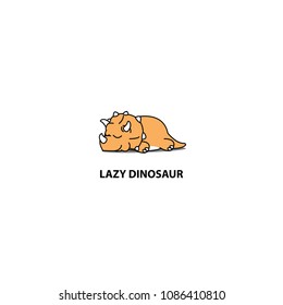 Lazy dinosaur, cute triceratops sleeping icon, logo design, vector illustration