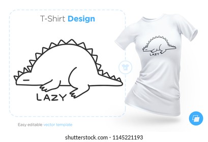 Lazy dinosaur t-shirt design. Print for clothes, posters or souvenirs. Vector illustration