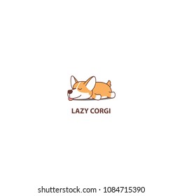 Lazy dog, cute corgi puppy sleeping icon, logo design, vector illustration