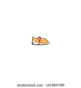 Lazy Dog, Cute Corgi Puppy Sleeping Icon, Vector Illustration