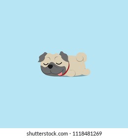 Lazy dog, cute pug puppy sleeping icon, flat design, vector illustration