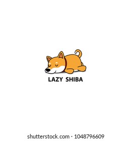 Lazy dog, cute shiba inu puppy sleeping icon, logo design, vector illustration