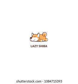 Lazy dog, cute shiba inu sleeping icon, logo design, vector illustration