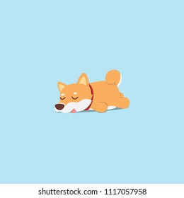 Lazy dog, cute shiba inu puppy sleeping icon, flat design, vector illustration