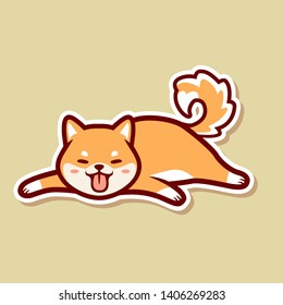 Lazy dog, cute shiba inu puppy Laying down vector illustration - Vector