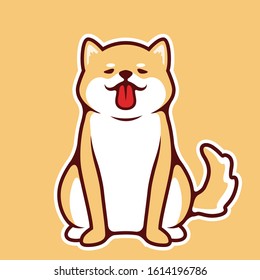 Lazy dog, Cute Shiba Inu Puppy Sitting With Tongue Out Vector Illustration - Vector