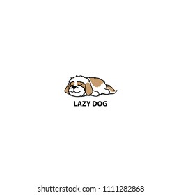 Lazy dog, cute shih tzu puppy sleeping icon, logo design, vector illustration